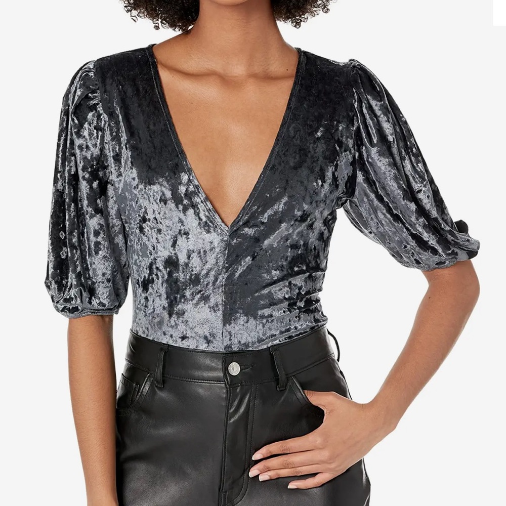 FREE PEOPLE DON’T YOU WISH SILVER GREY VELVET BODY SUIT LARGE. *Final Price*